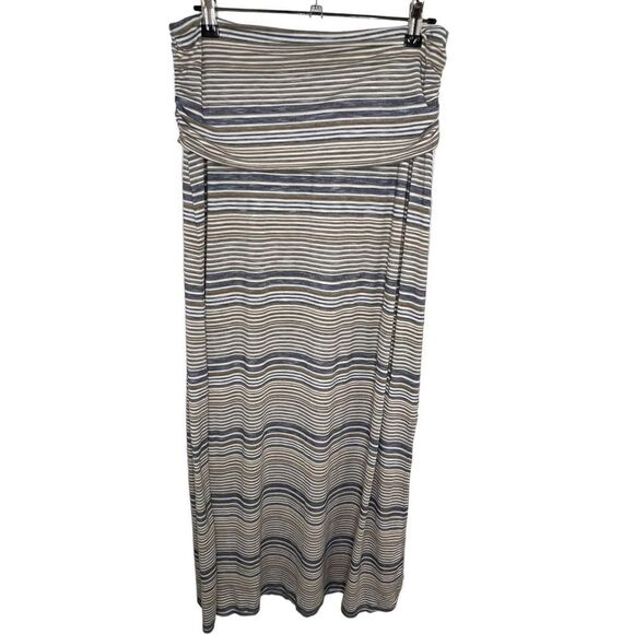 Max Studio Striped Maxi Skirt With Side Slit and Fold Over Waist - Picture 1 of 6